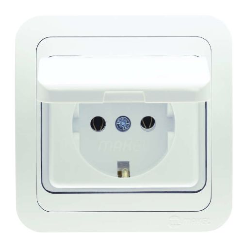 Изображение Розетка 1-м СП Mimoza 16А IP20 с крышкой бел./бел. Makel 12029