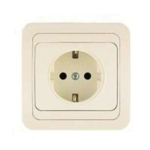 Изображение Розетка 1-м СП Mimoza 16А IP20 с заземл. крем./крем. Makel 25028