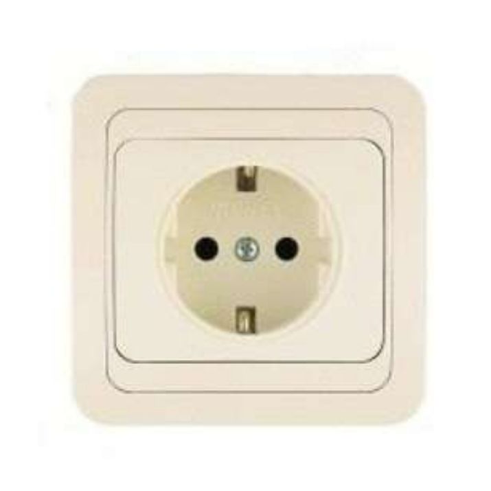 Изображение Розетка 1-м СП Mimoza 16А IP20 с заземл. крем./крем. Makel 25028