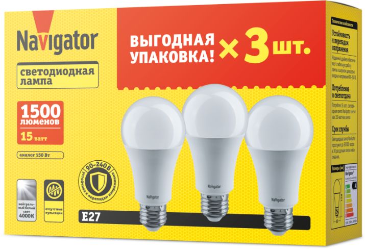 Изображение Лампа светодиодная 95 321 NLL-A60-15-230-4K-E27-PACK3 NAVIGATOR 95321
