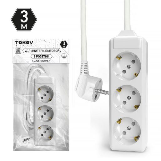 Изображение Удлинитель 3х3м с заземл. 10А 3х1.5 TOKOV LIGHT TKL-C01-BU3-3-1.5-Z