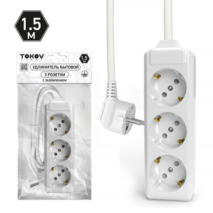 Изображение Удлинитель 3х1.5м с заземл. 10А 3х1.5 TOKOV LIGHT TKL-C01-BU3-1.5-1.5-Z