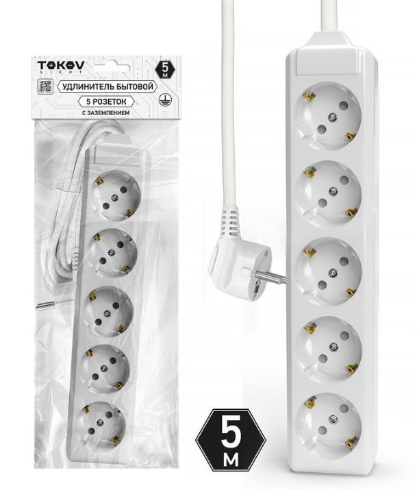 Изображение Удлинитель 5х5м с заземл. 10А 3х1.5 TOKOV LIGHT TKL-C01-BU5-5-1.5-Z