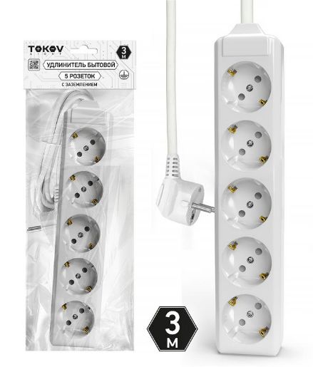 Изображение Удлинитель 5х3м с заземл. 10А 3х1.5 TOKOV LIGHT TKL-C01-BU5-3-1.5-Z