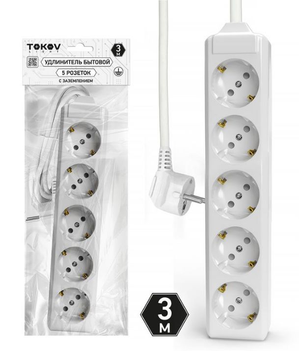 Изображение Удлинитель 5х3м с заземл. 10А 3х1.5 TOKOV LIGHT TKL-C01-BU5-3-1.5-Z