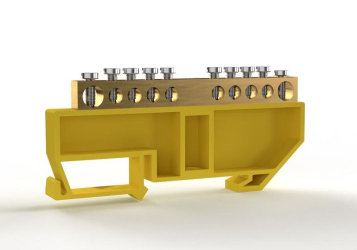 Изображение Шина PE "земля" на DIN-изоляторе 6х9мм 10 отвер. латунь TOKOV ELECTRIC TKE-BCB-69-10-DIN/PE