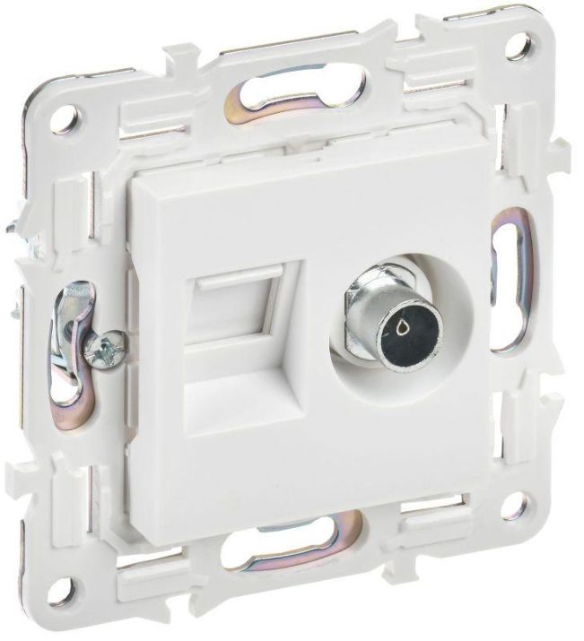Изображение Розетка двойная TV+RJ45 кат.5E SKANDY SK-A14W арктич. бел. IEK SK-AK20-1-K01