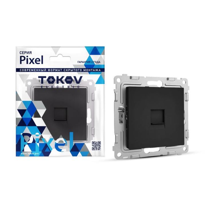 Изображение Розетка компьютерная 1-м СП Pixel RJ45 кат.5E механизм карбон TOKOV ELECTRIC TKE-PX-RC1-C14