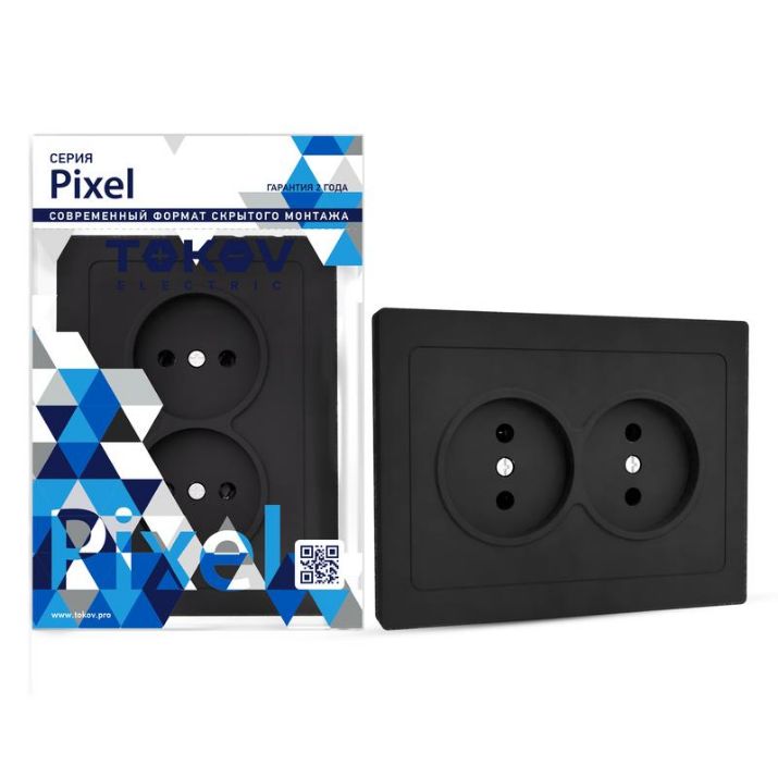 Изображение Розетка 2-м СП Pixel 16А IP20 без заземл. в сборе карбон TOKOV ELECTRIC TKE-PX-R2F-C14