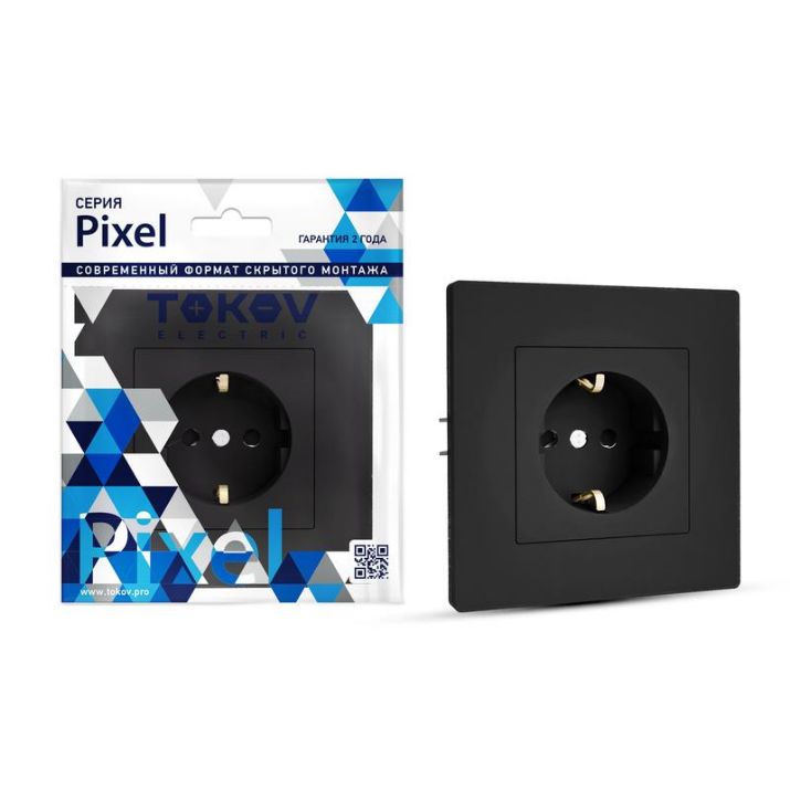 Изображение Розетка 1-м СП Pixel 16А IP20 с заземл. защ. шторки в сборе карбон TOKOV ELECTRIC TKE-PX-R1FZSF-C14