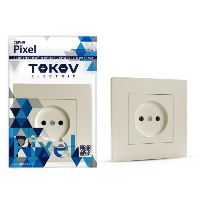 Изображение Розетка 1-м СП Pixel 16А IP20 без заземл. в сборе беж. TOKOV ELECTRIC TKE-PX-R1F-C02