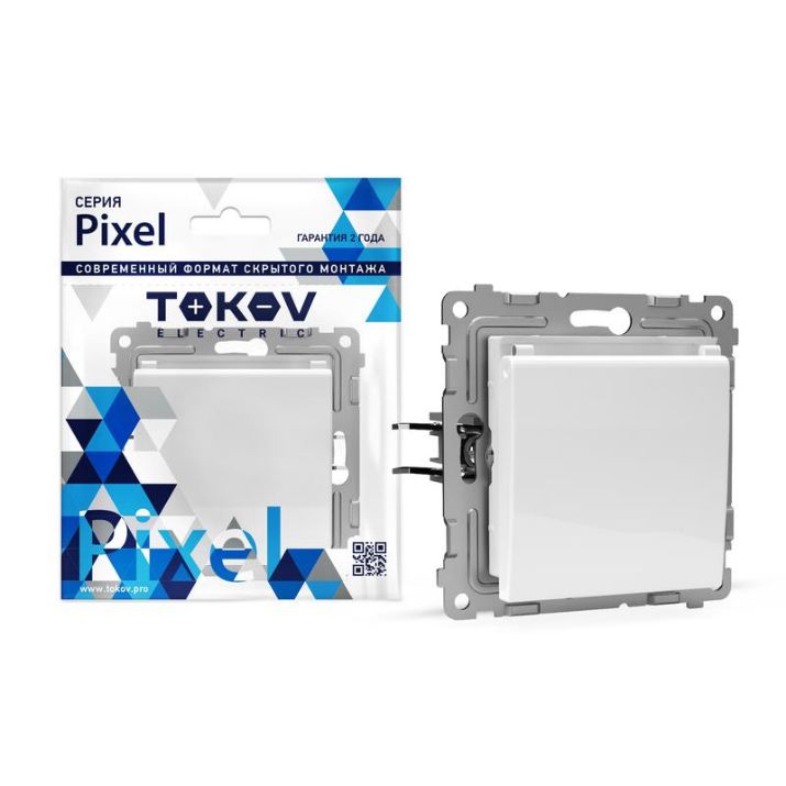 Изображение Розетка 1-м СП Pixel 16А IP20 с заземл. защ. шторки с крышкой механизм бел. TOKOV ELECTRIC TKE-PX-R1ZSW1-C01