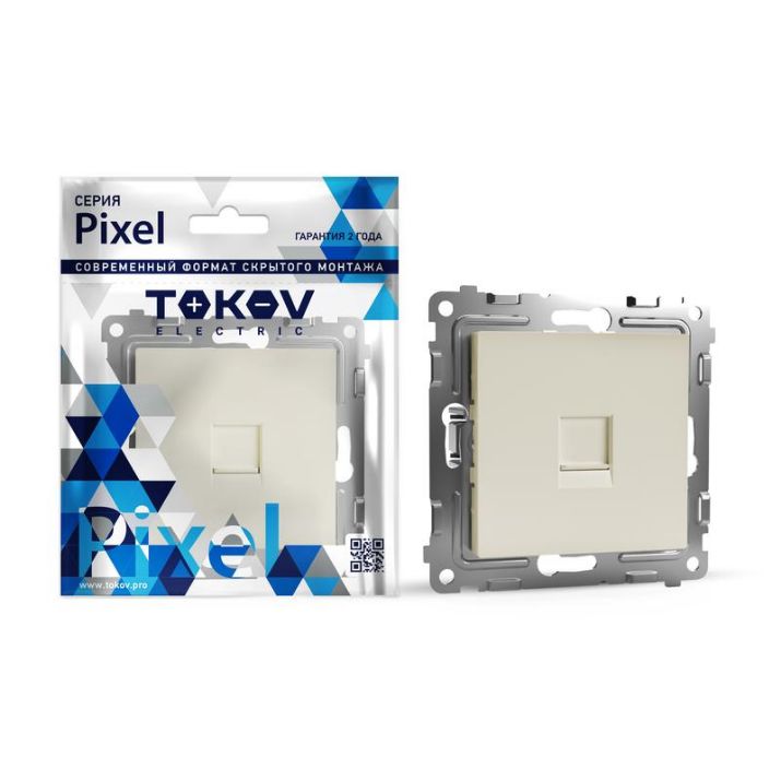 Изображение Розетка компьютерная 1-м СП Pixel RJ45 кат.5E механизм беж. TOKOV ELECTRIC TKE-PX-RC1-C02