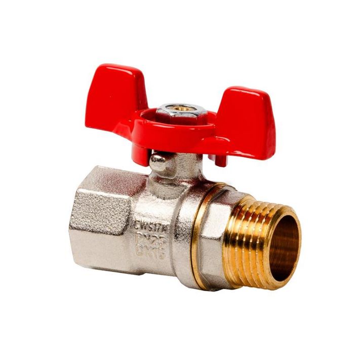 Изображение Кран шаровой ручка бабочка латунь внутр./наружн. резьба 3/4дюйм PN25 никель (инд. упак.) RTP 34893