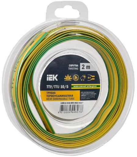 Изображение Трубка термоусадочная ТТУ нг-LS 10/5 желт./зел. (уп.2м) IEK UDR12-010-005-002-K52-T