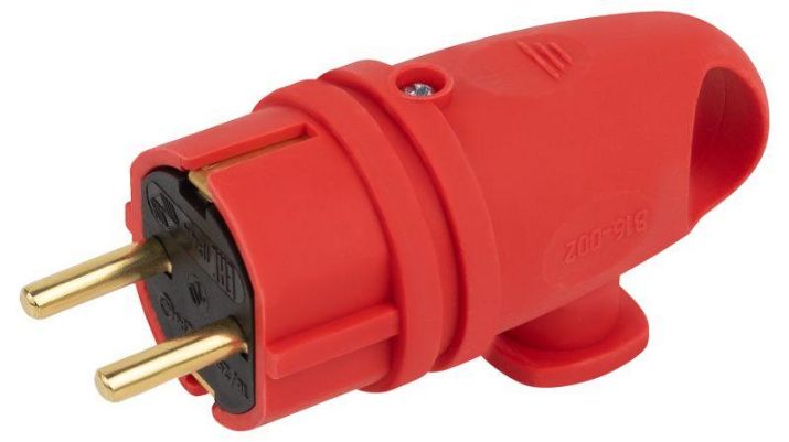 Изображение Вилка VX11-R-IP44 16А IP44 с кольцом угловая с заземл. каучук красн. ЭРА Б0055417