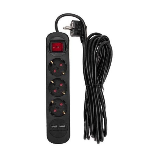 Изображение Удлинитель 3х5м с заземл. STANDARD 2хUSB 3х1кв.мм с выкл. черн. Rexant 13-4023