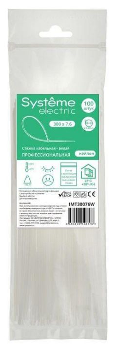 Изображение Стяжка кабельная 300х7.6 бел. (уп.100шт) SE IMT30076W