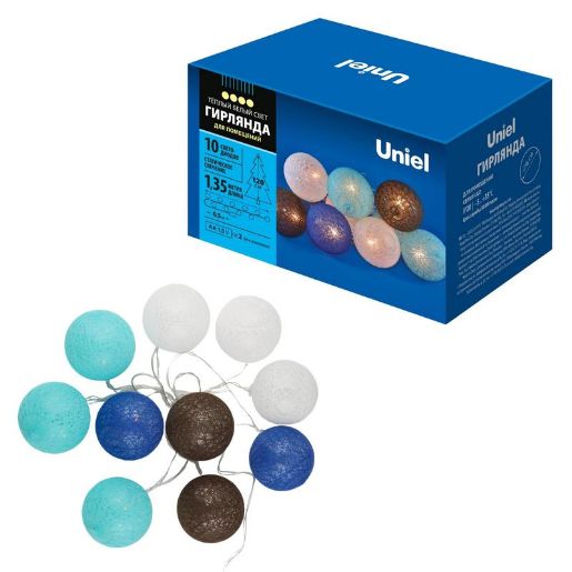 Изображение Гирлянда ULD-S0135-010/STB/2AA WARM WHITE IP20 TANGLES-2 "Клубки-2" 2AA (не в/к) 1.35м 10 LED тепл. свет провод прозр. Uniel UL-00008420