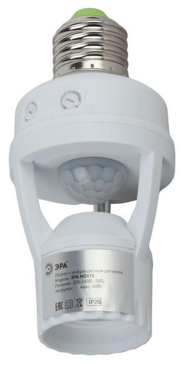 Изображение Датчик движения MD 015 E27 60Вт 360град. 6м IP20 (501600) бел. Эра Б0043792