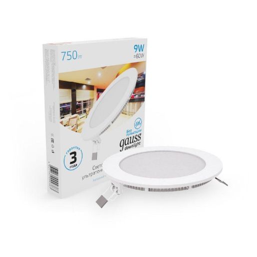 Изображение Светильник светодиодный Slim 9Вт 6500К IP20 750лм 220-240В ДВО круг бел. GAUSS 939111309