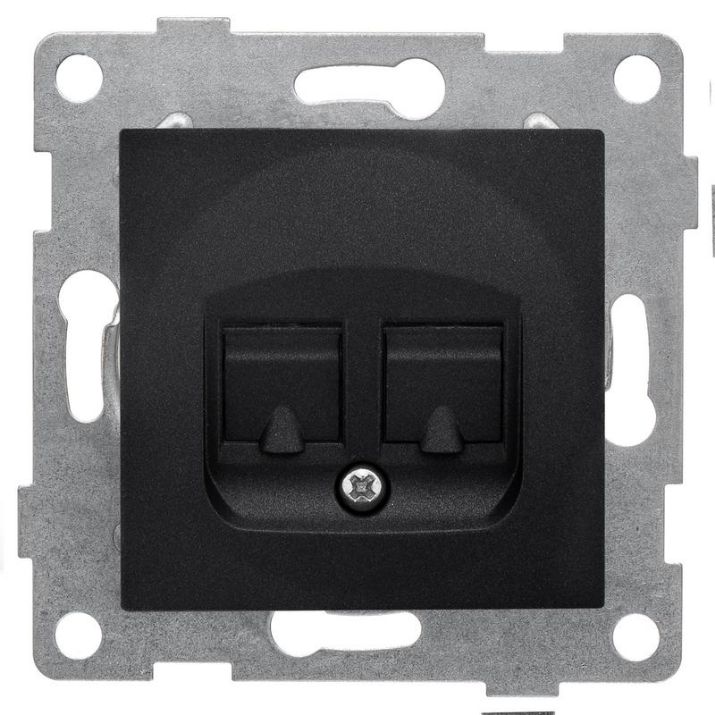 Изображение Розетка компьютерная + телефонная 2-м СП Bravo RJ45 + RJ12 механизм графит GUSI С10КТ-010