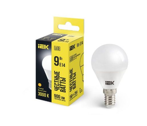 Изображение Лампа светодиодная ECO G45 9Вт шар 3000К E14 230В IEK LLE-G45-9-230-30-E14