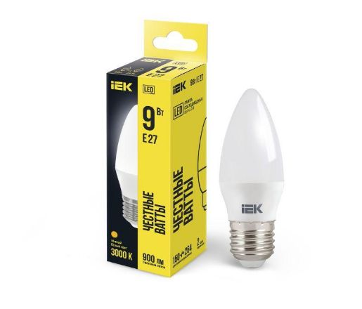 Изображение Лампа светодиодная ECO C35 9Вт свеча 3000К E27 230В IEK LLE-C35-9-230-30-E27