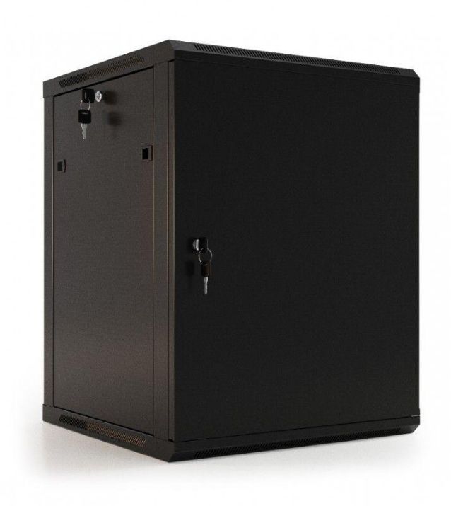 Изображение Шкаф настенный TWB-0645-SR-RAL9004 19дюйм 6U 367х600х450мм метал. перед. дверь с замком две боковые панели черн. (RAL 9004) (разобранный) Hyperline 395302