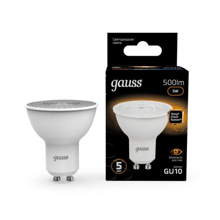 Изображение Лампа светодиодная Black 5Вт MR16 софит 3000К тепл. бел. GU10 500лм GAUSS 101506105