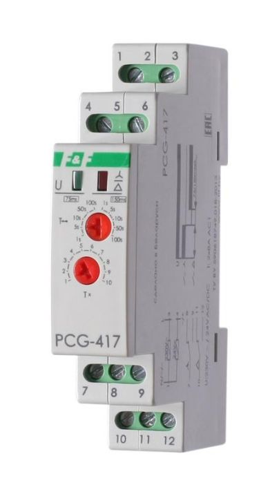 Изображение Реле времени PCG-417 2х8А 230В 2НО IP20 звезда-треугольник для пуска электродвиг. монтаж на DIN-рейке F&F EA02.001.020
