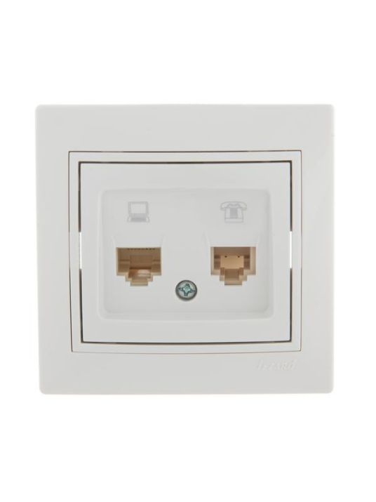Изображение Розетка компьютерная + телефонная 2-м СП Mira RJ45 + RJ11 бел./бел. LEZARD 701-0202-143