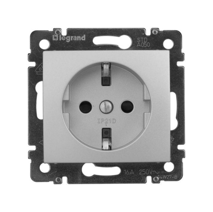 Изображение Розетка 1-м СП Valena 16А IP21 230/250В 2P+E с заземл. защ. шторки на винтах механизм алюм. Leg 770121