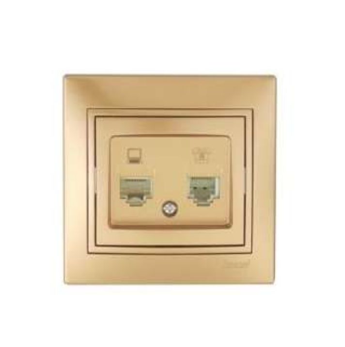 Изображение Розетка компьютерная + телефонная 2-м СП Mira RJ45 + RJ11 зол. метал. LEZARD 701-1313-143