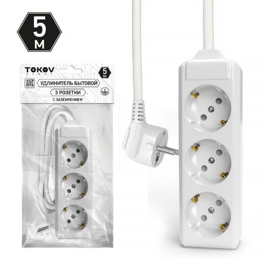 Изображение Удлинитель 3х5м с заземл. 10А 3х1.5 TOKOV LIGHT TKL-C01-BU3-5-1.5-Z