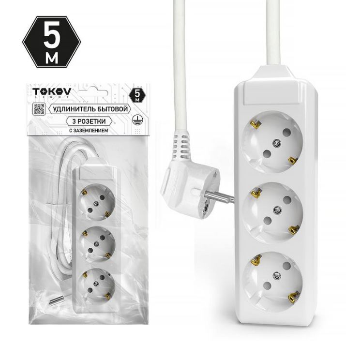 Изображение Удлинитель 3х5м с заземл. 10А 3х1.5 TOKOV LIGHT TKL-C01-BU3-5-1.5-Z