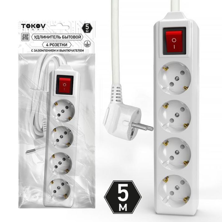 Изображение Удлинитель 4х5м с заземл. с выкл. 10А 3х1.5 TOKOV LIGHT TKL-C01-BU4-5-1.5-ZV