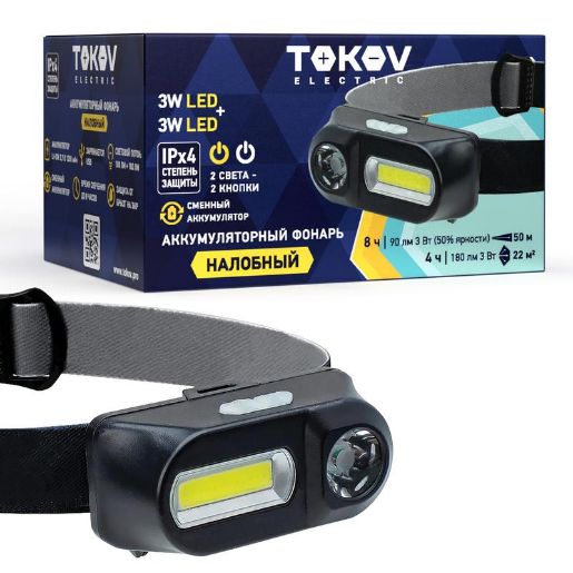 Изображение Фонарь налобный аккумуляторный 1200мА.ч 85х42х43мм TOKOV ELECTRIC TKE-NF-A-03