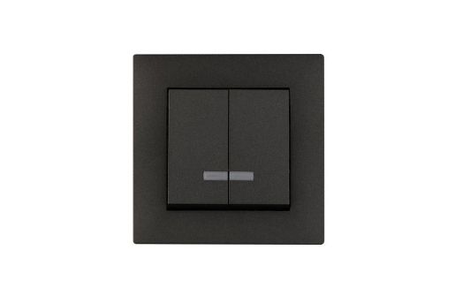 Изображение Выключатель 2-клав. с подсветкой Karea RIZZ STAR дым. металлик Makel 88050023