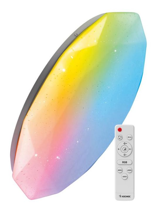 Изображение Светильник светодиодный PREMIUM DIAMOND-RGB 75Вт 230В 3000-6500К 6000лм IP40 502х83мм настенно-потолочный управляемый с пультом ДУ с RGB подсветкой КОСМОС KSDiamRGB75W