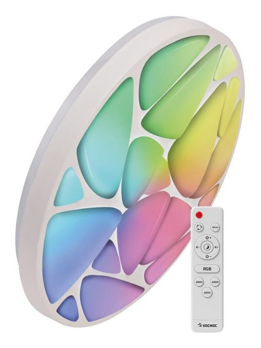 Изображение Светильник светодиодный PREMIUM SHELL RGB 75Вт 230В 3000-6500К 6000лм IP40 500х80мм настенно-потолочныйуправляемый с пультом ДУ с RGB подсветкой КОСМОС KSShelRGB75W
