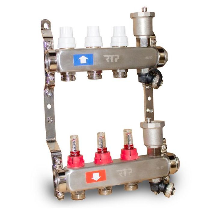 Изображение Группа коллекторная с расходомерами (евроконус 3/4дюйм) нерж. сталь SUS 304 1дюйм х3 выхода RTP 42494