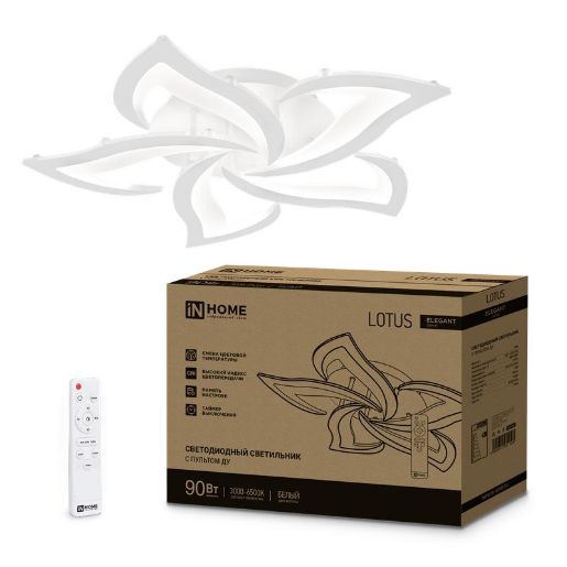 Изображение Светильник светодиодный ELEGANT LOTUS 90Вт 3000-6500К 7000лм 230В 590х570х90мм с пультом ДУ бел. IN HOME 4690612051505