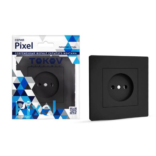 Изображение Розетка 1-м СП Pixel 16А IP20 без заземл. в сборе карбон TOKOV ELECTRIC TKE-PX-R1F-C14