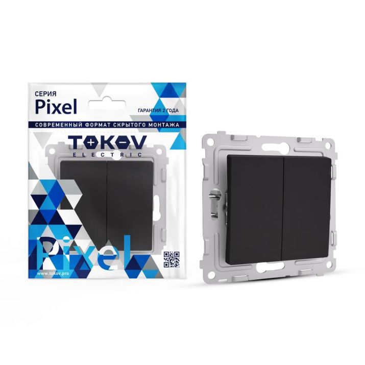 Изображение Переключатель проходной 2-кл. СП Pixel 10А IP20 механизм карбон TOKOV ELECTRIC TKE-PX-P2-C14