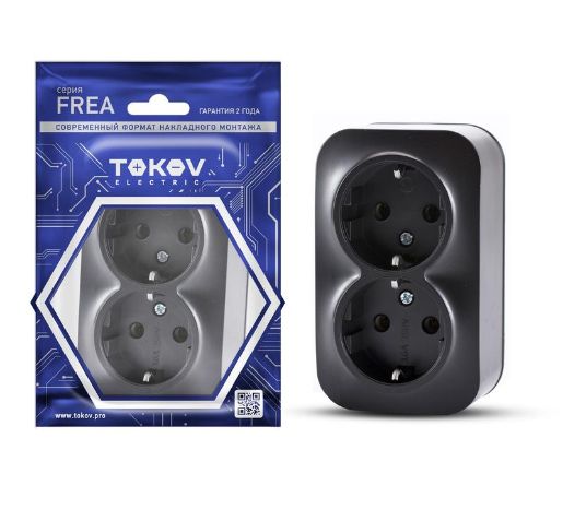 Изображение Розетка 2-м ОП Frea 16А IP20 250В с заземл. АБС-пластик карбон TOKOV ELECTRIC TKE-FR-R2Z-C14