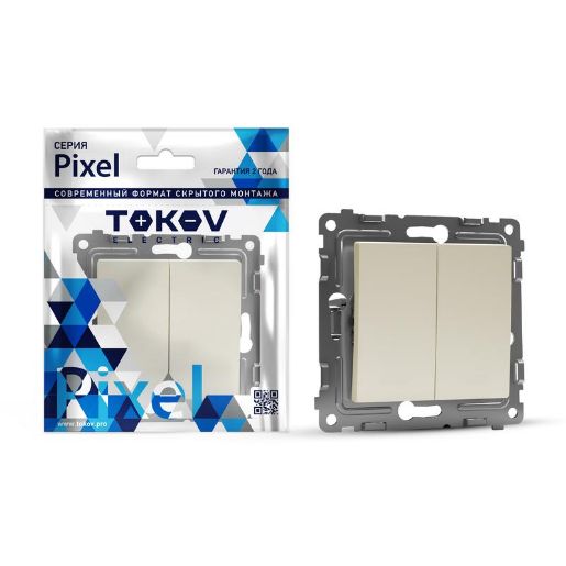 Изображение Переключатель проходной 2-кл. СП Pixel 10А IP20 механизм беж. TOKOV ELECTRIC TKE-PX-P2-C02