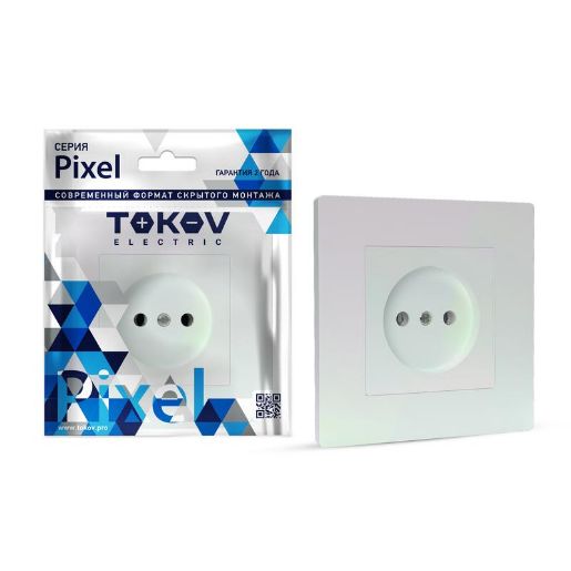 Изображение Розетка 1-м СП Pixel 16А IP20 без заземл. в сборе перламутр. TOKOV ELECTRIC TKE-PX-R1F-C04