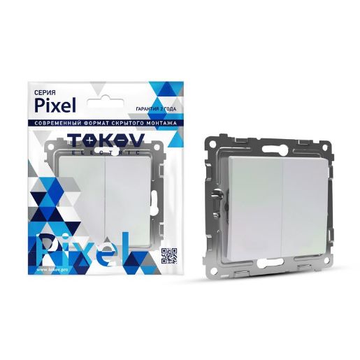 Изображение Переключатель проходной 2-кл. СП Pixel 10А IP20 механизм перламутр. TOKOV ELECTRIC TKE-PX-P2-C04