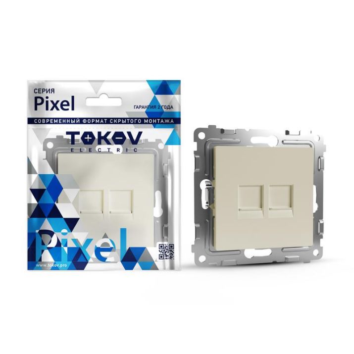 Изображение Розетка компьютерная 2-м СП Pixel RJ45 кат.5E механизм беж. TOKOV ELECTRIC TKE-PX-RC2-C02